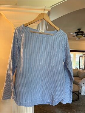 dylan Light Blue & White Striped Boatneck Blouse